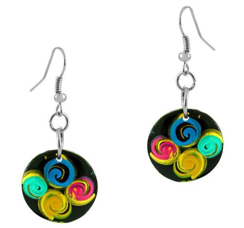 Holzohrringe Spiralen bunt 20 mm Ohrringe Holz Edelstahl Ohrhänger Damen Organic Schmuck Scheibe