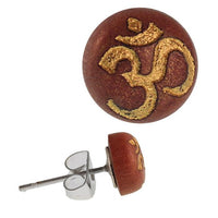 Load image into Gallery viewer, Holz Ohrstecker OM Sterlingsilber 925er rund 8 mm Lasergravur golden
