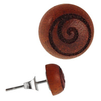 Load image into Gallery viewer, Holz Ohrstecker Spirale Kreis Sterlingsilber 925er rund 8 mm Lasergravur golden
