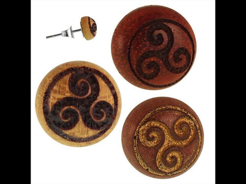 Holz Ohrstecker Triskele Sterlingsilber 925er Kreis 8 mm Lasergravur golden