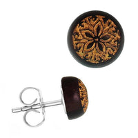 Load image into Gallery viewer, Holzohrstecker Edelstahl Sonoholz rund 8mm gold Motive
