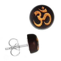 Load image into Gallery viewer, Holzohrstecker Edelstahl Sonoholz rund 8mm gold Motive
