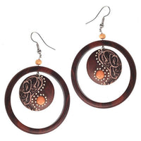 Load image into Gallery viewer, Holz Ohrringe teilweise bunt bemalt Edelstahl Bügel
