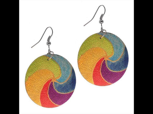Holz Ohrringe teilweise bunt bemalt Edelstahl Bügel