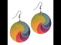 Load image into Gallery viewer, Holz Ohrringe teilweise bunt bemalt Edelstahl Bügel
