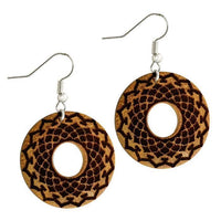 Load image into Gallery viewer, Ohrringe Jackfrucht Holz rund Edelstahl Silber Gravur
