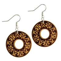 Load image into Gallery viewer, Ohrringe Jackfrucht Holz rund Edelstahl Silber Gravur
