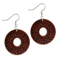 Load image into Gallery viewer, Ohrringe Sawoholz rund Edelstahl Silber Bügel dunkle Gravur
