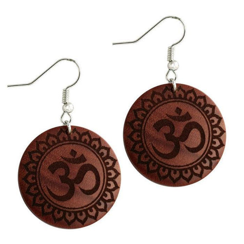 Ohrringe Sawoholz rund Edelstahl Silber Bügel dunkle Gravur