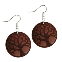 Load image into Gallery viewer, Ohrringe Sawoholz rund Edelstahl Silber Bügel dunkle Gravur
