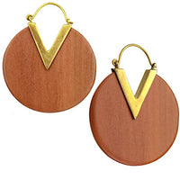 Load image into Gallery viewer, Ohrringe Sawo Holz Brass Bügel gold rund Zacke braun
