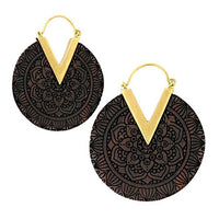 Load image into Gallery viewer, Ohrringe Narra Holz Brass gold Zacke Blume Mandala
