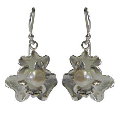 Blumendesign Kleeblatt Perle Perlenohrringe 925er Sterling Silber Ohrringe Ohrhänger Damen Schmuck