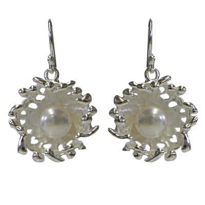 Silver earrings light round pattern pearl 925 silver earrings earrings women's jewelry