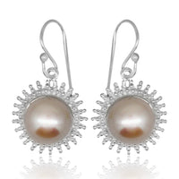 Load image into Gallery viewer, Perle groß Sonne Perlen Ohrringe 925er Sterling Silber Perlenohrringe ca. 18 mm schillernd
