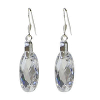 Load image into Gallery viewer, A pair of faceted oval Zirkonia Silberohrringe in white and lilac with 925 Sterling Silber hooks, shown on a plain white background.
