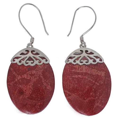 Korallenohrringe Ellipse Lochmuster 925er Sterling Silber Ohrringe Ohrhänger Koralle Damen Schmuck