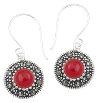 Load image into Gallery viewer, Silberohrringe rund 11 mm Koralle Silberrrand Glitzer 925 Sterlingsilber Ohrringe
