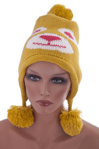 Cargar imagen en el visor de la galería, Unisex Tiermütze Norwegermütze Nepalmütze Strick ocker gelb rot weiß Bär Mütze
