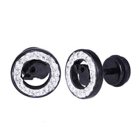 Cargar imagen en el visor de la galería, Fake Plug Piercing Edelstahl schwarz weißer Zirkonia Rand Totenkopf Schädel schwarz
