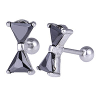 Cargar imagen en el visor de la galería, Fake Plug Piercing Edelstahl silberfarben Schleife Zirkonia Steine schwarz
