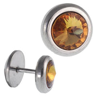 Load image into Gallery viewer, Schraubverschluss Fake Piercing Edelstahl silbern groß orange Zirkonia Ø 14 mm
