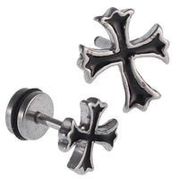 Load image into Gallery viewer, Fake Piercing schwarzes Kreuz Edelstahl Schraubverschluss silber Farben
