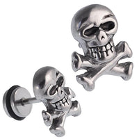 Load image into Gallery viewer, Fake Piercing Totenkopf mit gekreuzten Knochen Edelstahl Schraubverschluss silbern
