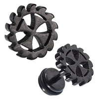 Load image into Gallery viewer, Fake Piercing Expander schwarz Zahnrad mit Kreuz Schaubverschluss Edelstahl
