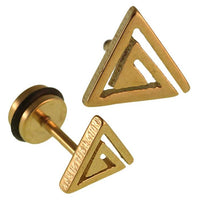 Load image into Gallery viewer, Fake Piercing Expander goldfarben Linien im Dreieck Schaubverschluss Edelstahl
