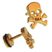 Load image into Gallery viewer, Fake Piercing Expander goldenTotenkopf Gefahr Zeichen Schaubverschluss Edelstahl
