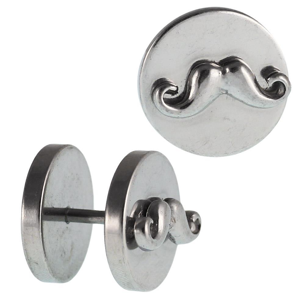 Fake Piercing Edelstahl Rund Platten Schnurrbart Moustache Schraubverschluss silbern