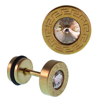 Load image into Gallery viewer, Fake Piercing golden rund klein Zirkonia Stein weiß quadratisches Muster Edelstahl
