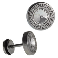 Load image into Gallery viewer, Fake Piercing silbern rund kleiner Zirkonia weiß 10 mm quadratisches Muster Edelstahl
