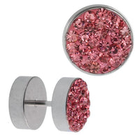 Load image into Gallery viewer, Fake Piercing Edelstahl rosa schimmernde Mini Zirkonia Steine 10 mm
