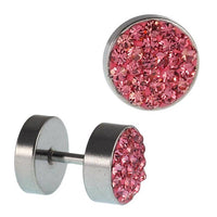 Load image into Gallery viewer, Fake Piercing Edelstahl rosa schimmernde Mini Zirkonia Steine 7 mm
