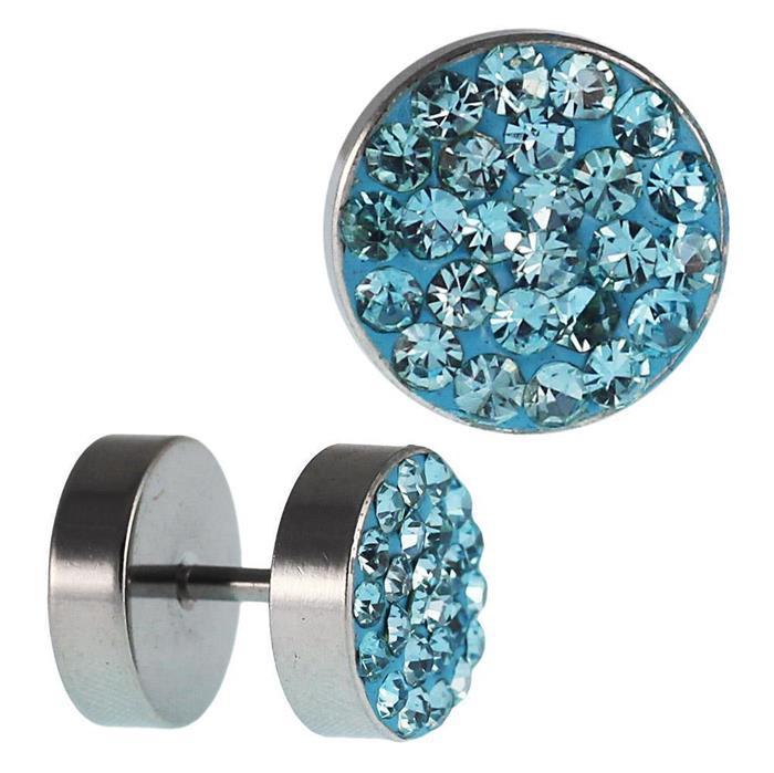 Fake Piercing Edelstahl blau schimmernde Mini Zirkonia Steine 10 mm