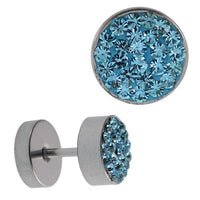 Load image into Gallery viewer, Fake Piercing Edelstahl blau schimmernde Mini Zirkonia Steine 7 mm
