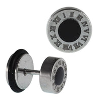 Load image into Gallery viewer, Fake Piercing Edelstahl schwarzer Kreis römische Zahlen Rand groß
