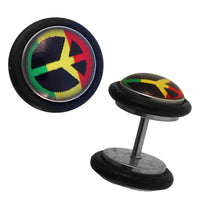 Load image into Gallery viewer, Fake Piercing Plug Edelstahl Peace Zeichen grün gelb rot schwarz Gummiring 7 mm
