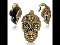 Load image into Gallery viewer, Ohrgewichte Piercing Messing Haken Ohrhänger antik gold 4mm 6mm Calavera Buddha
