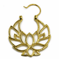 Cargar imagen en el visor de la galería, Messing Ohrringe gold Lotus Blume Bügel Pünktchen
