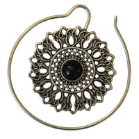 Cargar imagen en el visor de la galería, Piercing 10g Ohrgewicht White Brass Blume Onyx Spirale
