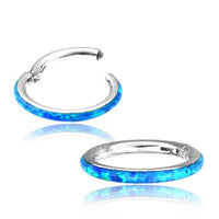 Cargar imagen en el visor de la galería, Klapp Segment Ring Piercing Edelstahl blau Opal unten
