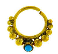 Load image into Gallery viewer, Nasenringe Türkis Punkte Messing Tribal antik golden nickelfrei Septum Piercing Nase Brass
