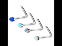 Load image into Gallery viewer, Nasen Stecker Piercing Pin Opal L-Form Chirurgenstahl
