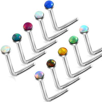 Load image into Gallery viewer, Nasen Stecker Piercing Pin Opal L-Form Chirurgenstahl
