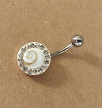 Cargar imagen en el visor de la galería, Shivaauge Piercing rund Glaskristall Rand Bananen-Piercing Bauchnabel 925 Silber Shiva Auge
