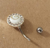 Cargar imagen en el visor de la galería, Shivaauge Piercing rund Glaskristall Rand Bananen-Piercing Bauchnabel 925 Silber Shiva Auge

