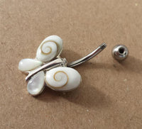 Load image into Gallery viewer, Shivaauge Piercing Schmetterling Perlmutt Bananen-Piercing 925er Sterling Silber Muschel Shiva Auge
